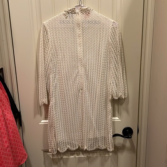 Vintage 1960’s 60s White Lace Beaded Go Go Dress Size XS/S Scalloped Hem Lined - Picture 10 of 11